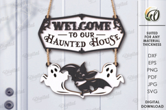 Halloween Hanging Door Sign Laser Cut. Welcome Sign SVG Product Image 1