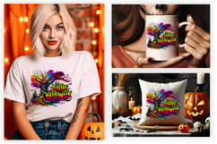 halloween colorful tree png, haunted tree clipart, halloween tree sublimation, spooky colorful tree printable, halloween bright tree art, haunted tree halloween png, halloween tree with text, happy halloween tree clipart, halloween forest tree design, col
