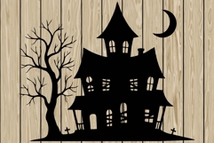 Halloween haunted House stencil silhouette SVG Product Image 1
