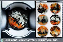 Bundle of six Halloween Haunted House car coaster sublimation designs.