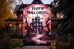 Halloween Haunted House Garden Flag Design PNG, Pink Gothic Product Image 2