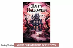 Halloween Haunted House Garden Flag Design PNG, Pink Gothic Product Image 1
