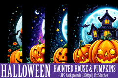 Halloween Backgrounds, Halloween Haunted House Pumpkins s1 Product Image 1