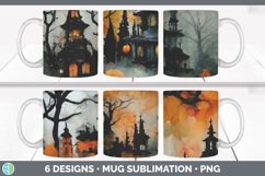 Bundle of six Halloween Haunted House mug sublimation designs.
