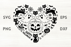 Halloween Party Heart SVG - Cats Ghost and Pumpkin Product Image 1