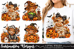 Trending Funny Halloween Highland Cow Png, Cute Pumpkin PNG Product Image 1