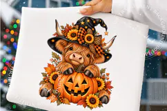 Trending Funny Halloween Highland Cow Png, Cute Pumpkin PNG Product Image 4