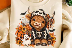 Trending Funny Halloween Highland Cow Png, Cute Pumpkin PNG Product Image 5