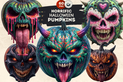 Horrific Halloween Pumpkins Clipart for POD &amp; Scrapbooking Product Image 1