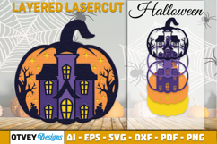 Halloween House in Pumkin Decor Laser Cut Product Image 1