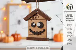 Halloween House Ornament Laser Cut. Hanging Ornament SVG Product Image 1