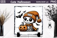 Cute Skeleton Illustration | Halloween Pumpkin Slate Design Product Image 1