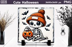 Cute Skeleton Illustration | Halloween Pumpkin Slate Design Product Image 1