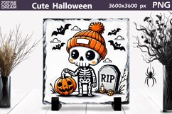 Cute Skeleton Illustration | Halloween Pumpkin Slate Design Product Image 1