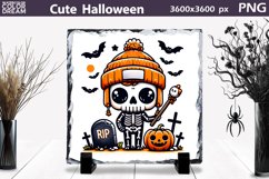 Cute Skeleton Illustration | Halloween Pumpkin Slate Design Product Image 1