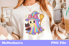 Halloween Iridescent Coquette PNG | Witch Ghost and Cat Product Image 1
