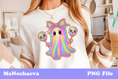 Halloween Iridescent Coquette PNG | Ghost With Skull Pops Product Image 1