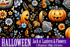Halloween Patterns, Halloween Jack o Lanterns Flowers, s1 Product Image 1