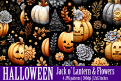 Halloween Patterns, Halloween Jack o Lanterns Flowers, s3 Product Image 1