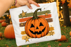 Halloween Jack O'Lantern PNG,Retro Striped Pumpkin Product Image 3