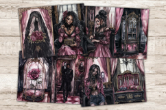 GlamArtZhanna, Spooky Junk Journal Pages, Haunted House Junk Journal Paper, Gothic Romantic Digital Collage Sheet, Pink Halloween Scrapbook Kit, Halloween African American Girl Junk Journal Kit, Scary House Journal Card, Creepy Journaling Pages, Vampire E