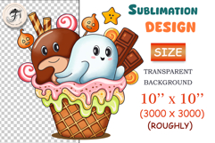 Adorable Halloween dessert clipart featuring a ghost, chocolate, pumpkin, lollipops, and waffle basket. Great for Halloween sublimation, printables, and digital crafts.