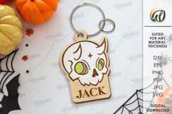 Halloween Keychain Laser Cut. Skull SVG. Spooky keyring Product Image 1