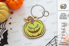 Halloween Keychain Laser Cut. Pumpkin SVG. Spooky keyring Product Image 1