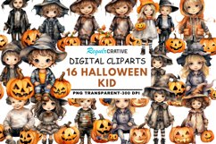 Halloween Kid Watercolor Sublimation Clipart Product Image 1