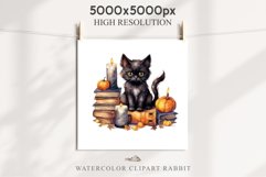 Halloween Kitten On Books Cats Spooky Clipart PNG Scrapbook Fairy Tale Art Image Watercolor witch magic Print illustration sublimation creepy printable digital watercolor halloween kitten books kitty pumpkin clipart, spooky sublimation nursery Creepy