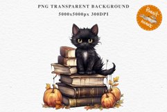 Halloween Kitten On Books Cats Spooky Clipart PNG Scrapbook Fairy Tale Art Image Watercolor witch magic Print illustration sublimation creepy printable digital watercolor halloween kitten books kitty pumpkin clipart, spooky sublimation nursery Creepy