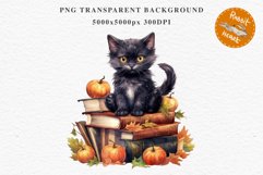 Halloween Kitten On Books Cats Spooky Clipart PNG Scrapbook Fairy Tale Art Image Watercolor witch magic Print illustration sublimation creepy printable digital watercolor halloween kitten books kitty pumpkin clipart, spooky sublimation nursery Creepy