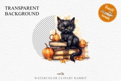 Halloween Kitten On Books Cats Spooky Clipart PNG Scrapbook Fairy Tale Art Image Watercolor witch magic Print illustration sublimation creepy printable digital watercolor halloween kitten books kitty pumpkin clipart, spooky sublimation nursery Creepy