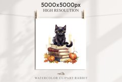 Halloween Kitten On Books Cats Spooky Clipart PNG Scrapbook Fairy Tale Art Image Watercolor witch magic Print illustration sublimation creepy printable digital watercolor halloween kitten books kitty pumpkin clipart, spooky sublimation nursery Creepy