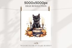 Halloween Kitten On Books Cats Spooky Clipart PNG Scrapbook Fairy Tale Art Image Watercolor witch magic Print illustration sublimation creepy printable digital watercolor halloween kitten books kitty pumpkin clipart, spooky sublimation nursery Creepy