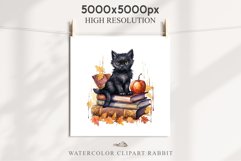 Halloween Kitten On Books Cats Spooky Clipart PNG Scrapbook Fairy Tale Art Image Watercolor witch magic Print illustration sublimation creepy printable digital watercolor halloween kitten books kitty pumpkin clipart, spooky sublimation nursery Creepy