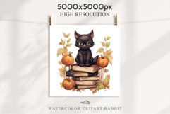 Halloween Kitten On Books Cats Spooky Clipart PNG Scrapbook Fairy Tale Art Image Watercolor witch magic Print illustration sublimation creepy printable digital watercolor halloween kitten books kitty pumpkin clipart, spooky sublimation nursery Creepy
