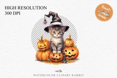 watercolor cute halloween kitten kitty pumpkin clipart, spooky sublimation nursery, Creepy Witch Halloween Kitten Pumpkin Cats Spooky Clipart PNG Scrapbook Fairy Tale Art Image Watercolor witch magic Print illustration sublimation creepy printable digital