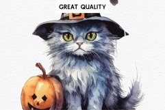 watercolor cute halloween kitten kitty pumpkin clipart, spooky sublimation nursery, Creepy Witch Halloween Kitten Pumpkin Cats Spooky Clipart PNG Scrapbook Fairy Tale Art Image Watercolor witch magic Print illustration sublimation creepy printable digital