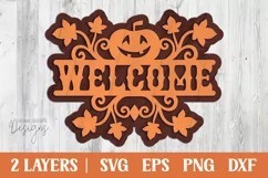 Halloween Layered Welcome Sign  Pumpkin and Leaves