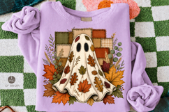 Halloween Leaf Ghost PNG,Rustic Autumn Burlap Patch work Product Image 1
