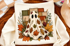 Halloween Leaf Ghost PNG,Rustic Autumn Burlap Patch work Product Image 2