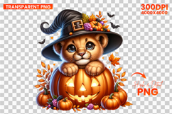 halloween lion png, lion cub inside pumpkin clipart, cute halloween sublimation, baby lion pumpkin png, wild animal halloween design, rustic autumn lion cub, halloween sublimation clipart, lion pumpkin png, spooky cute lion design, halloween jungle animal