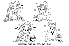 Halloween crafting clipart featuring adorable alpaca characters.