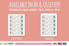 Halloween llama mummy gift tags in A4 and US Letter size PDF format, ready to print multiple tags per page.