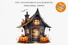 Halloween Magic Hut Pumpkin House Clipart Witch Fairy PNG Tale Image Watercolor Transparent Print illustration sublimation creepy printable digital watercolor Halloween Magic Hut Pumpkin House clipart, sublimation nursery, Creepy Witch, storefront