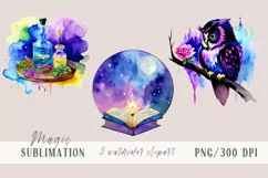 Cute watercolor magic book, owl, potion Halloween clipart Product Image 1