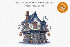 Halloween Magic Shop Storefront Clipart PNG Scrapbooking Art Tale Image Watercolor Transparent Print illustration sublimation creepy printable digital watercolor halloween bakery stand, Magic Shop clipart, sublimation nursery, Creepy Witch, storefront