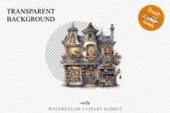 Halloween Magic Shop Storefront Clipart PNG Scrapbooking Art Tale Image Watercolor Transparent Print illustration sublimation creepy printable digital watercolor halloween bakery stand, Magic Shop clipart, sublimation nursery, Creepy Witch, storefront