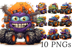 Cute Halloween Monster Truck Clipart - 10 Transparent PNGs Product Image 6